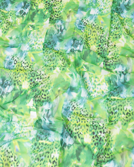 White Swiss 100% cotton voile fabric with baby blue, neon green, off white and bottle green print in floral design-D7200 Regal Fabrics