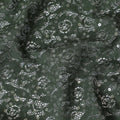 Hunter green guipure lace fabric with same tone embroidery having sequins in floral design-D11793