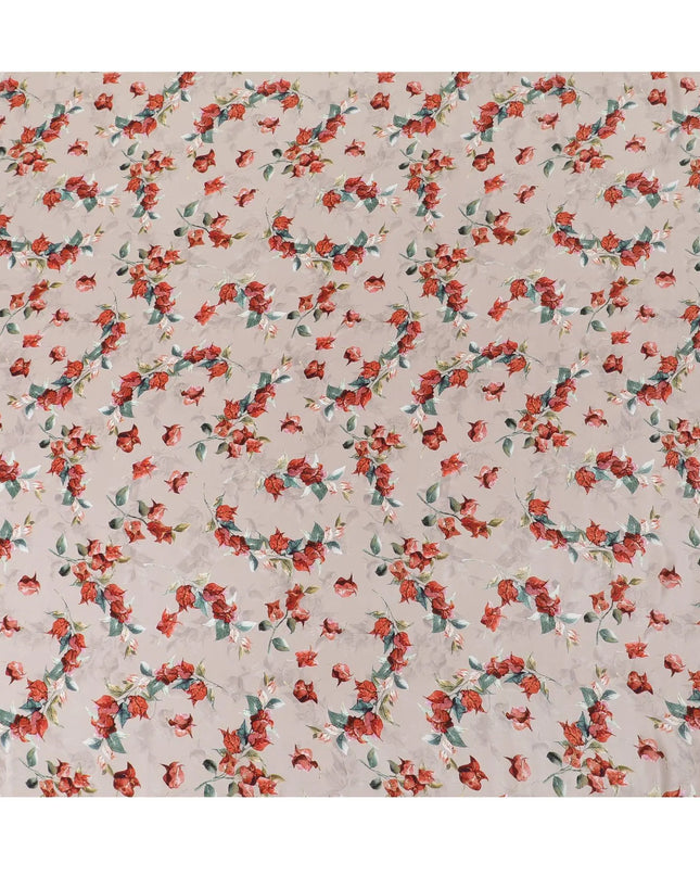 Pale brown synthetic crepe fabric with multicolor print in floral design-D14457 Regal Fabrics
