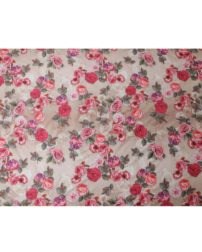 Sepia beige blended cotton lawn fabric  with multicolor print in floral design: D-5670 Regal Fabrics
