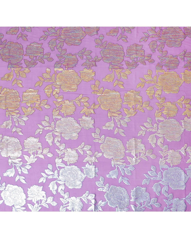 قماش شيفون من الحرير الخالص باللون الأرجواني مع لوركس معدني متعدد الألوان بتصميم زهور -D8936