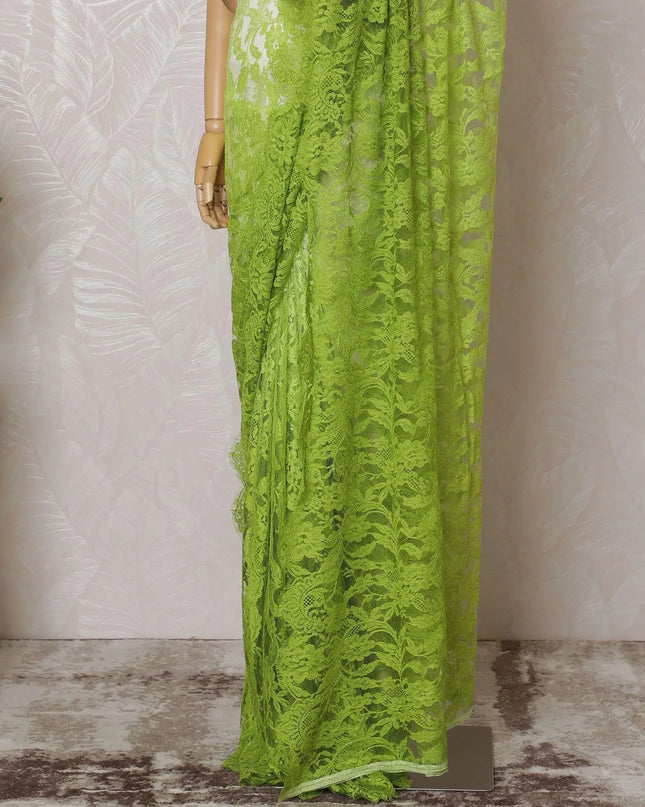 Mint green to Kelly green Premium pure French chantilly lace saree in ombre design-D14606 Regal Fabrics