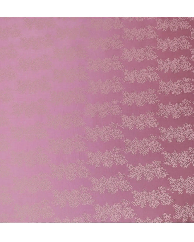 Rose pink premium pure silk crepe fabric with beige jacquard in floral design-D13890 Regal Fabrics