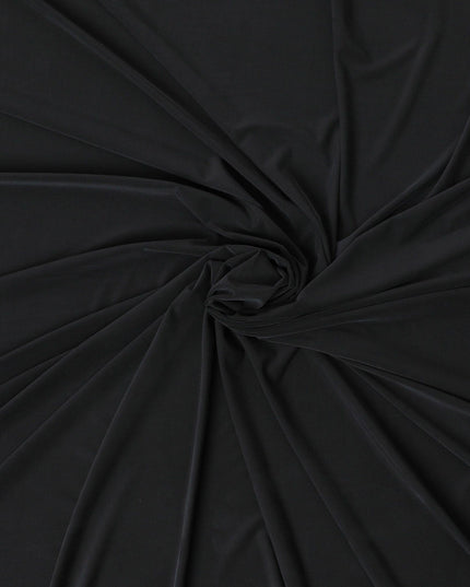قماش جيرسي حرير كوبرو بوليستر أسود عادي-D6968