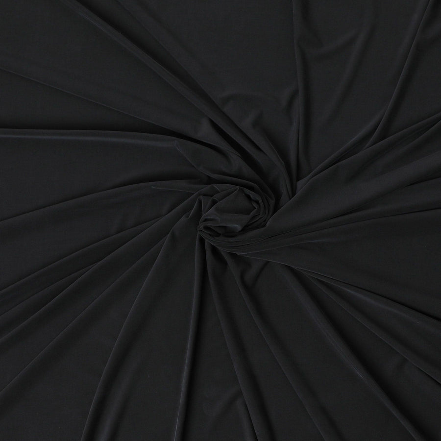 قماش جيرسي حرير كوبرو بوليستر أسود عادي-D6968