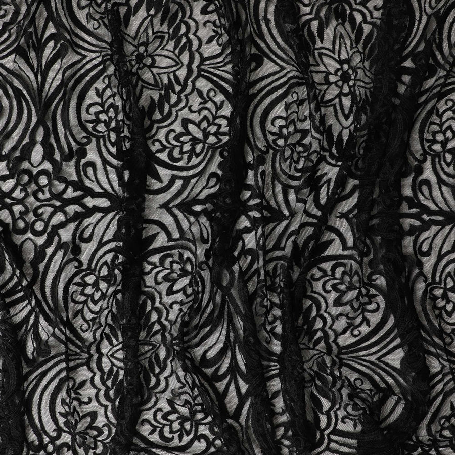 Black lace fabric with same tone embroidery in fancy design-D5977
