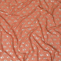 Creamsicle orange synthetic georgette fabric with same tone embroidery having gold foil print in floral design-D12032