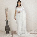 White Premium Pure French chantilly lace saree having stone work in floral design-D13466