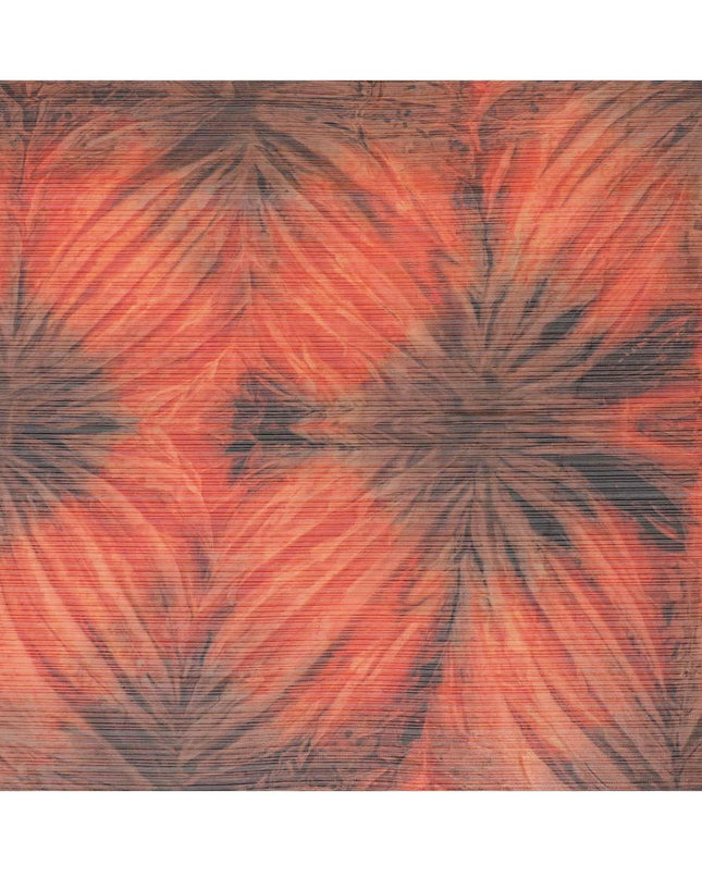 Squash orange synthetic chiffon fabric having tie and die print with metallic lurex in abstract design-D10339 Regal Fabrics