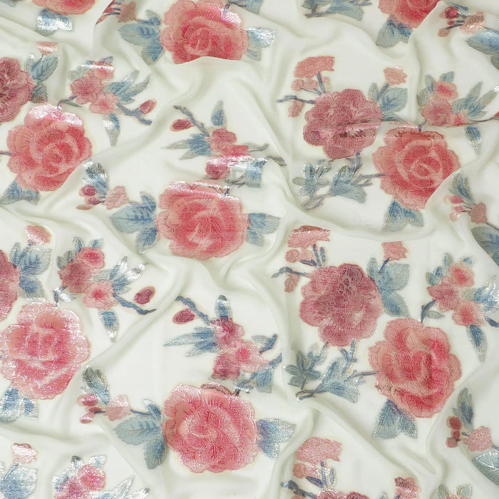 Garbasaar Pattern Cream Premium pure silk chiffon garbasaar with multicolor metallic ...
