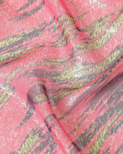 قماش شيفون من الحرير الخالص باللون الوردي مع لوركس معدني أخضر وأسود بتصميم فاخر-D8978