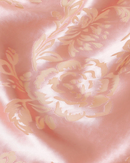 قماش شيفون حريري نقي فاخر باللون الوردي الخوخي بتصميم زهور-D13106