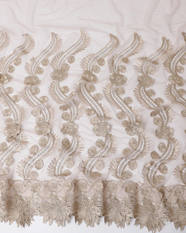 Pale brown nylon tulle fabric with same tone embroidery in floral design-D11747 Regal Fabrics