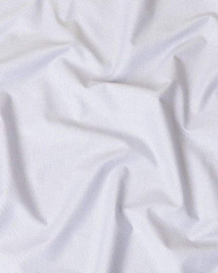 White 100%  cotton shirting fabric with blue dots in self design-D7409 Regal Fabrics