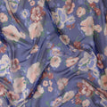 قماش شيفون من الحرير الخالص باللون الأزرق الملكي مع طباعة متعددة الألوان بتصميم الأزهار-D13229