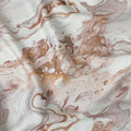 Tea green synthetic modal satin fabric with same tone and brown tie & die print in abstract design-D15017 Regal Fabrics