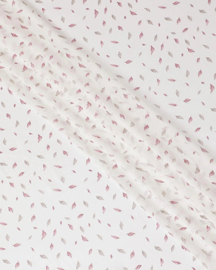 White synthetic georgette fabric with burgundy and pale brown print in fancy design-D13766 Regal Fabrics