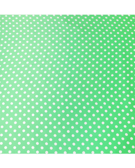 قماش ساتان حرير نقي أخضر ببغاء مع نقاط بيضاء بتصميم منقط-D11040