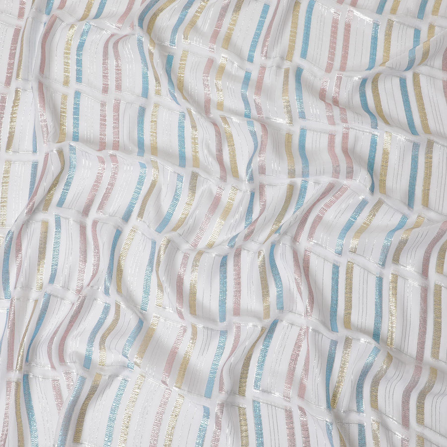 Off white Premium pure silk chiffon fabric with multicolor metallic lurex in abstract design-D13845