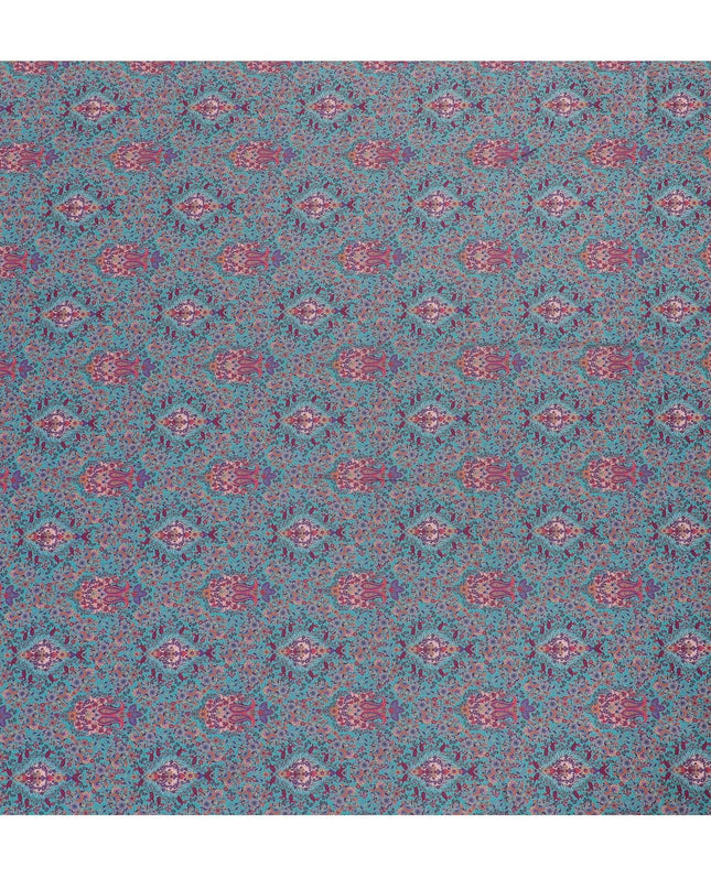 Sea blue synthetic crepe fabric with multicolor print in floral design-D15025 Regal Fabrics
