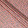 نسيج حرير قطني مخلوط باللون الوردي السلمون مع تطريز متعدد الألوان بتصميم الأزهار-D15471