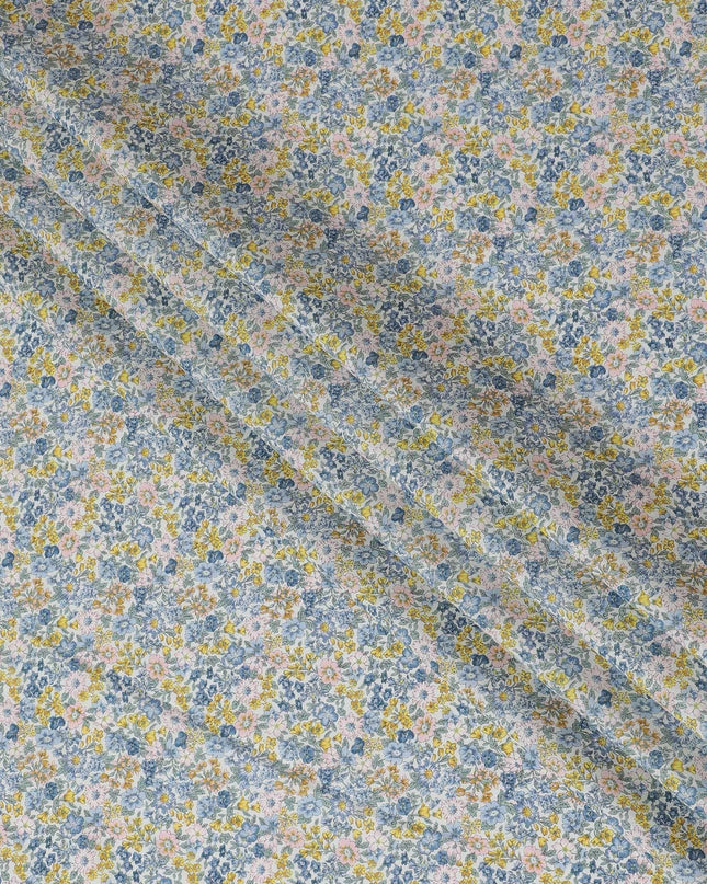 Powder blue cotton lawn fabric with multicolor print in fancy design-D15214 Regal Fabrics