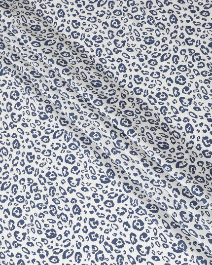 قماش الكتان النقي الأبيض الفاخر مع طباعة زرقاء بتصميم فاخر-D13965