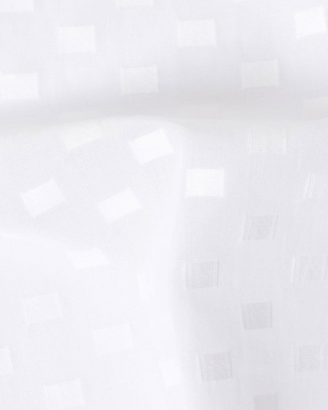 قماش فوال من القطن الخالص باللون الأبيض مع تصميم سلك بمشبك بنفس اللون - D12058