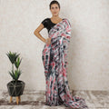 Pearl white Premium Pure silk satin saree with tie and die multicolor print having stone work in batik design-D12567
