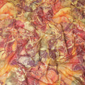 Squash orange Premium 100% Italian cotton voile (Sudanese Thobe) fabric with red and burgundy print having golden metallic foil finish in floral design-D13534 - Regal Fabrics