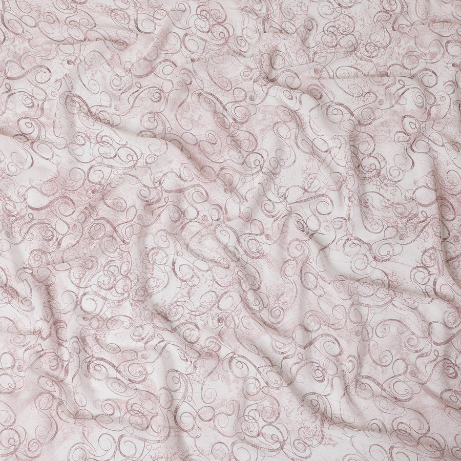 Off white synthetic georgette fabric with brown print in abstract design-D13754