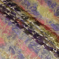 Multicolor Premium pure silk chiffon with gold metallic lurex in leaf design-D11386