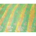 قماش شيفون حريري نقي فاخر باللون الأخضر الليموني مع طباعة يدوية متعددة الألوان مع لوريكس معدني ذهبي بتصميم فاخر-D10414