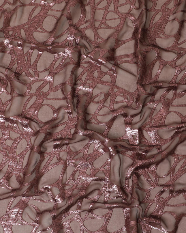 جرباسار شيفون من الحرير الخالص باللون البني مع لوريكس معدني بنفس اللون بتصميم تجريدي-D11549