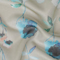 Latte beige metallic silk chiffon fabric with multicolor print in floral design-D13042