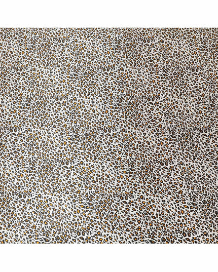 قماش ساتان حريري نقي 100% فضي فاخر مع طباعة باللونين الأسود والبرتقالي بتصميم جلد الحيوان-D9297