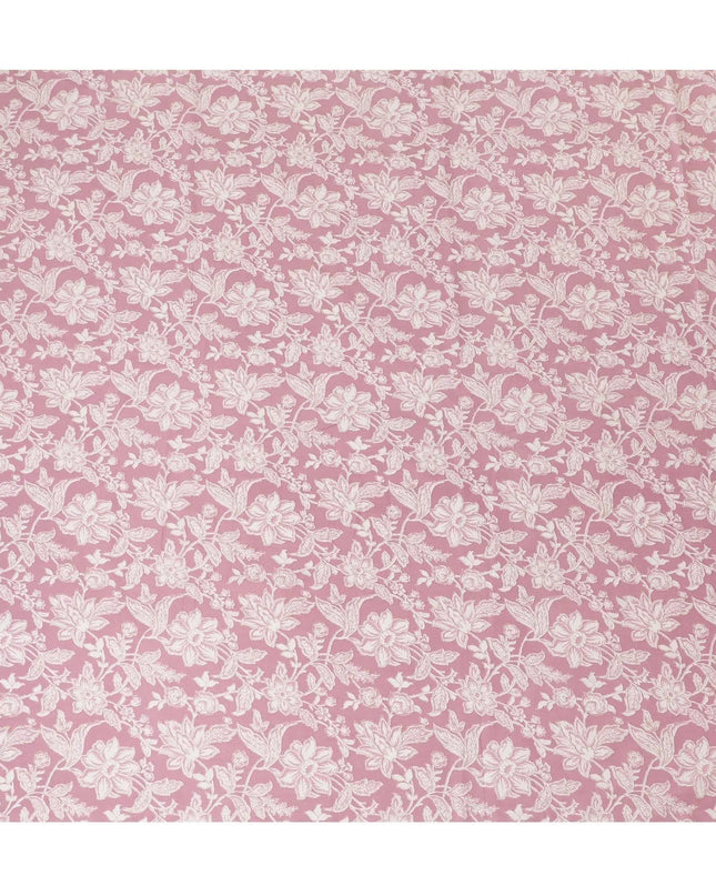 Rose pink cotton lawn fabric with beige print in floral design-D14262 Regal Fabrics