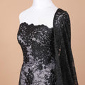 Black lace fabric with same tone embroidery in floral design-D9187