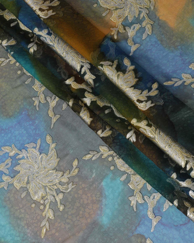 قماش شيفون حريري نقي فاخر متعدد الألوان مع لوركس معدني ذهبي بتصميم فاخر-D10409