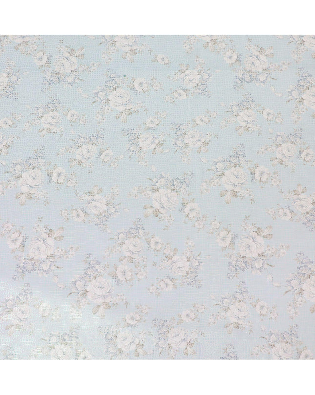 قماش شيفون من الحرير الخالص الفاخر باللون الأزرق الفاتح مع طباعة متعددة الألوان مع لوريكس معدني أخضر نيون بتصميم زهور-D15466