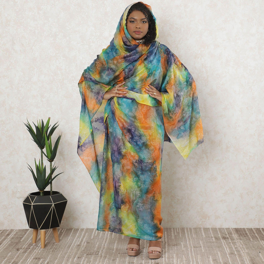 Multicolor Premium pure silk chiffon thobe with same tone metallic lurex in fancy design-D11662