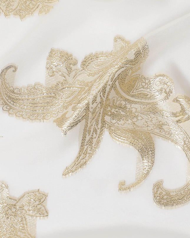 Beige Premium pure French (Fransawi) silk chiffon fabric with gold metallic lurex in floral design-D14307