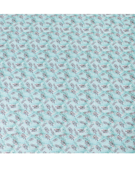 Powder blue cotton lawn fabric with same tone and brownish pink print in leaf design-D15283 - Regal Fabrics