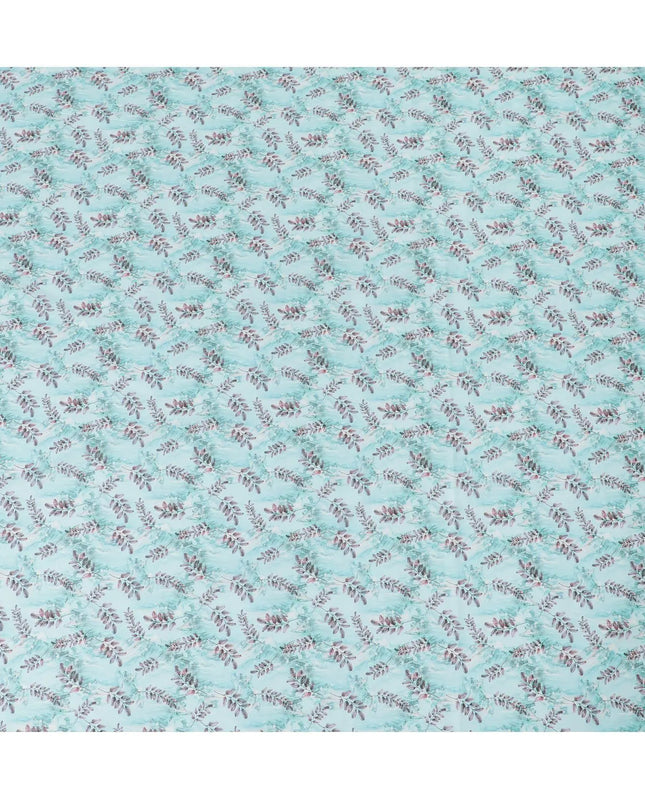 Powder blue cotton lawn fabric with same tone and brownish pink print in leaf design-D15283 Regal Fabrics