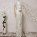 Off white, light gold Premium pure French metallic chantilly lace saree having stone work in floral design-D14588 Regal Fabrics