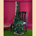 Pine green synthetic tusser fabric with multi colour embroidery in floral design. Blouse piece in same colour-D12745 Regal Fabrics