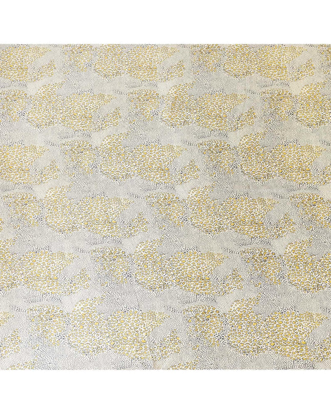 Beige premium 100% Pure silk satin fabric with mustard yellow and stone grey print in animal skin design-D9288