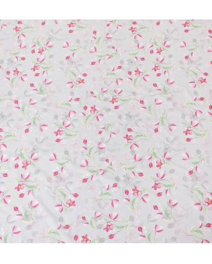Pearl grey cotton satin fabric with multicolor print in floral design-D15277 - Regal Fabrics