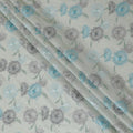 Laurel green cotton voile fabric with same tone, baby blue and coin grey embroidery in floral design-D14469