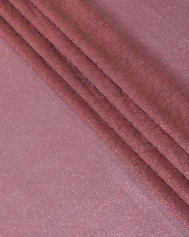 قماش شيفون صناعي وردي اللون مع لوريكس معدني بنفس اللون بتصميم تجريدي-D10125